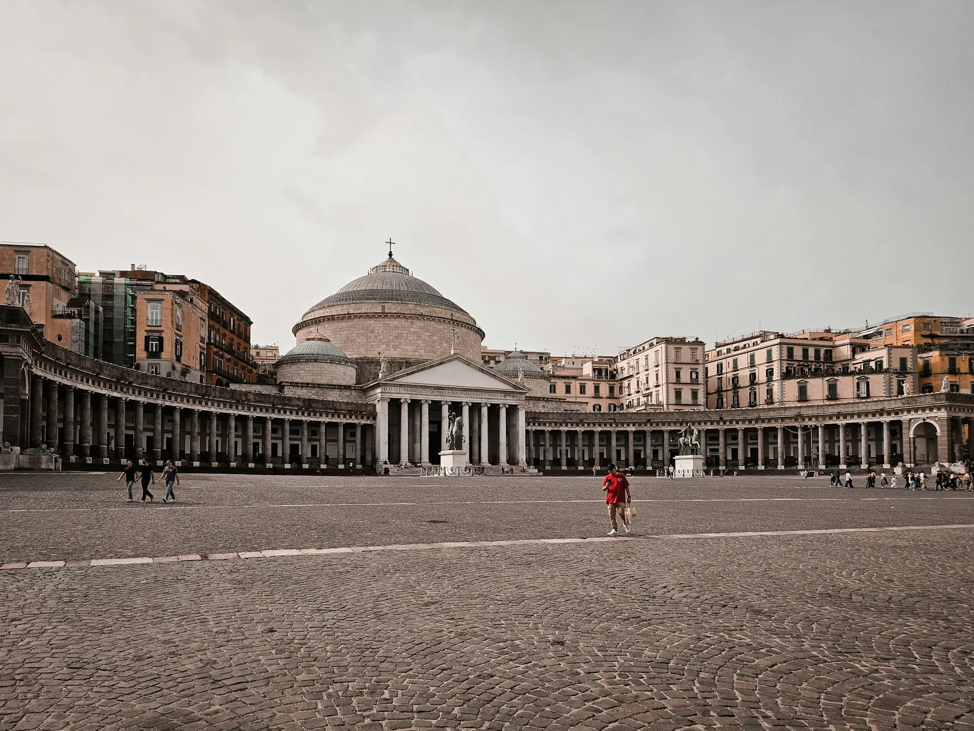 Piazza del Plebiscito in Naples with the colonnade and dome of the church of San Francesco di Paola