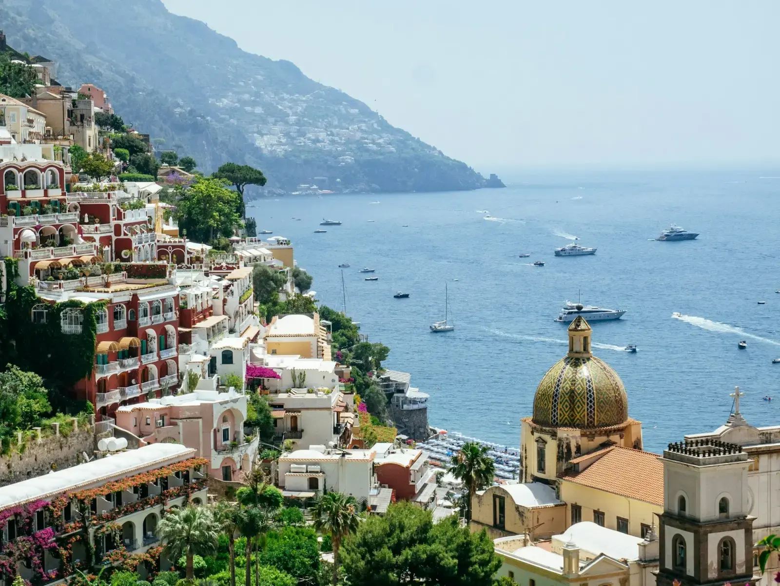 Positano's houses stacked on the cliffs above the sea on the Amalfi Coast