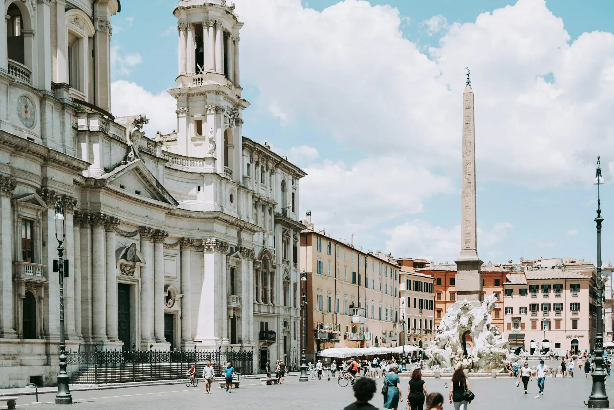 Piazza Navona in Rome, with its fountain and the dome of Sant'Agnese in Agone